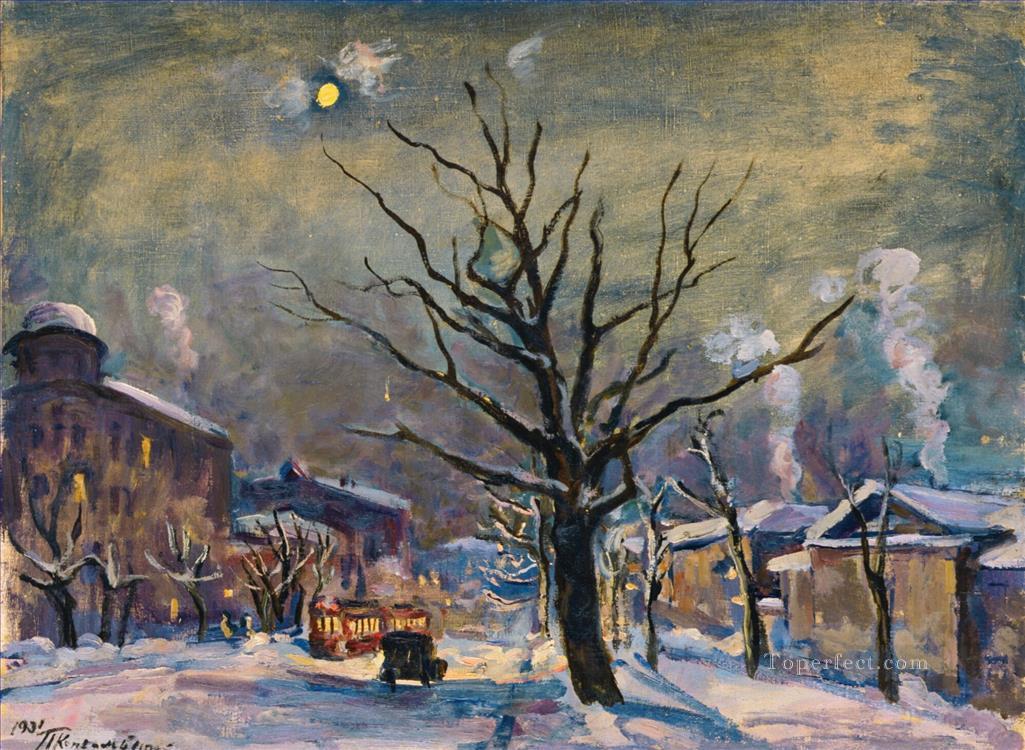 ムーンライトによるボルシャヤ・サドヴァヤ ペトル・ペトロヴィッチ・コンチャロフスキーの雪景色油絵